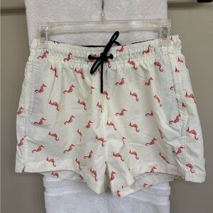H&M Cream Swim Trunks with Seahorse Pattern Men’s Small